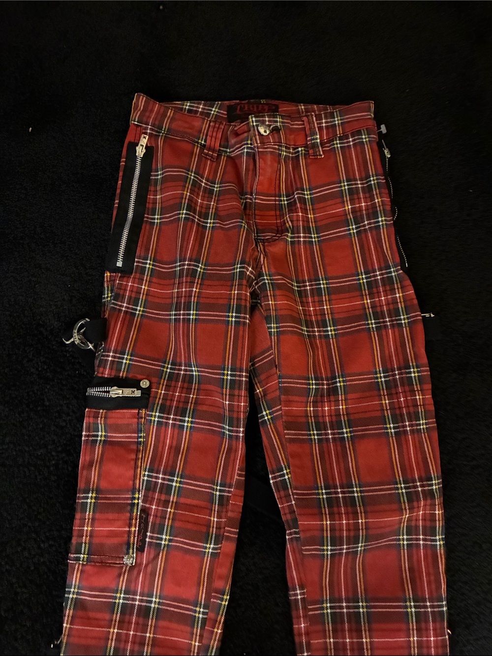 Tripp NYC Red Plaid Cargo Pants with Black Straps size 25 - Picture 6 of 6